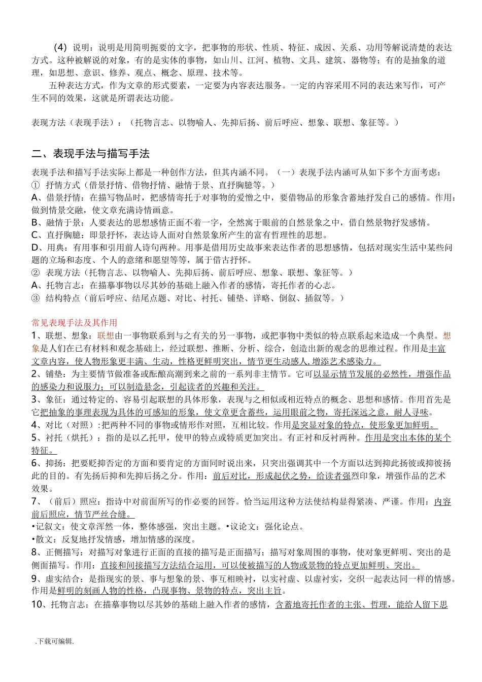 常见表现手法和作用_答题技巧总结(全)_第2页