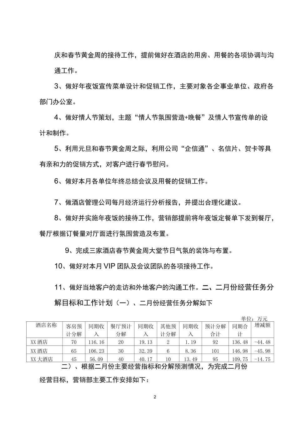XXXX年经营任务分解及工作计划_第2页