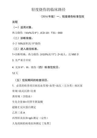 轻度烧伤的临床路径