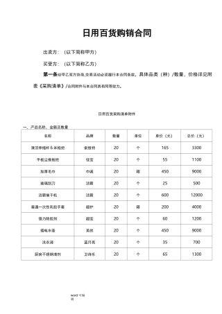 日用百货购销合同范本