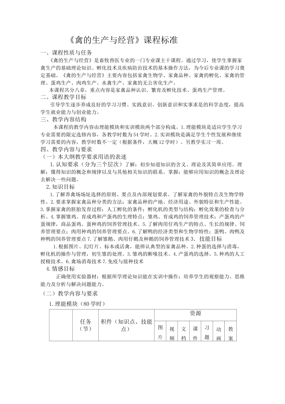 禽的生产与经营课程标准3_第1页