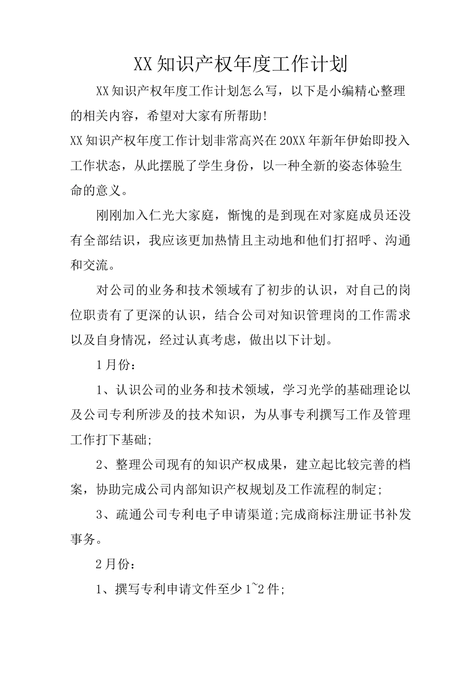 XX知识产权年度工作计划_第1页