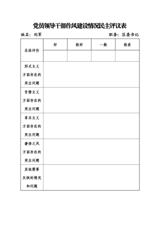 党员领导干部作风建设情况民主评议表