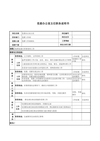 党委办公室主任岗位说明书