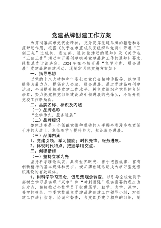 党建品牌创建工作方案