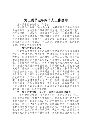 党工委书记年终个人工作总结