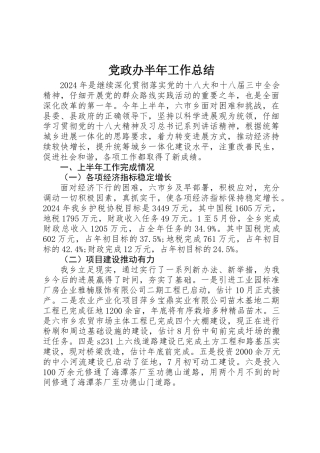 党政办半年工作总结
