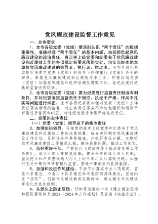 党风廉政建设监督工作意见