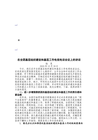 全团基层组织建设与基层工作电视电话会议