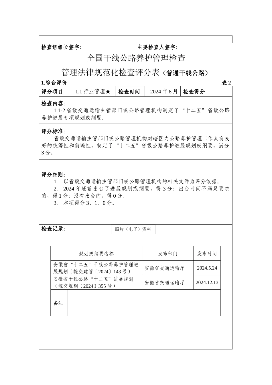 全国干线公路养护管理检查管理规范化检查评分表(普通干_第3页