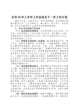 全市XX年上半年工作总结及下一步工作计划