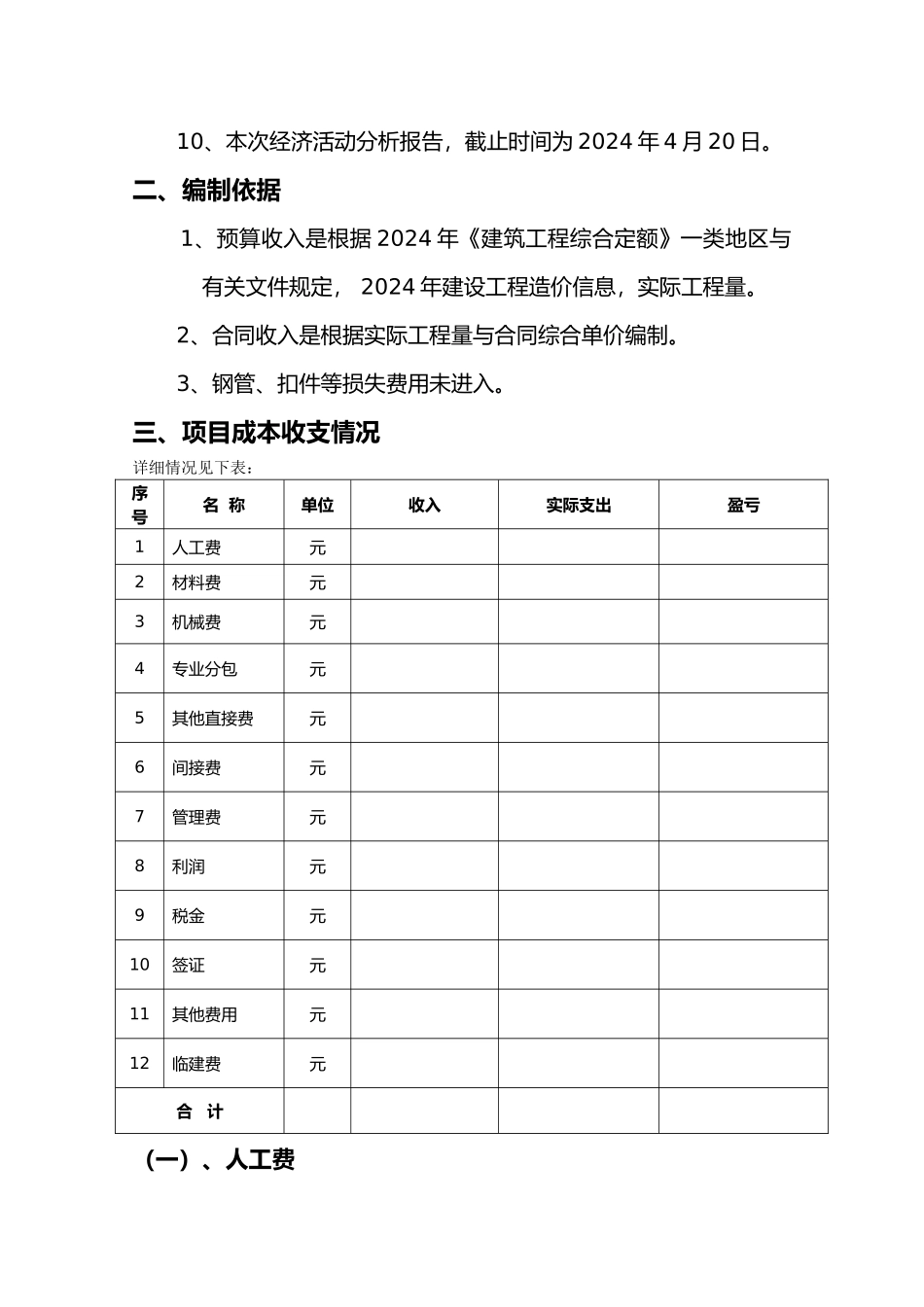 全套的项目成本分析报告文案_第2页