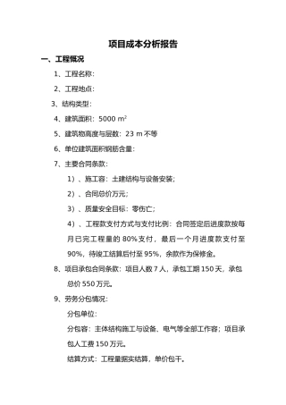 全套的项目成本分析报告文案