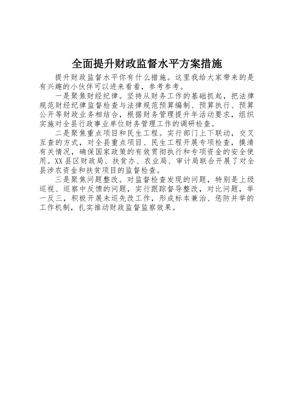 全面提升财政监督水平方案措施_第1页