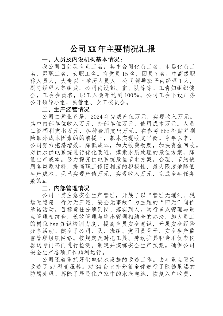 公司XX年主要情况汇报_第1页
