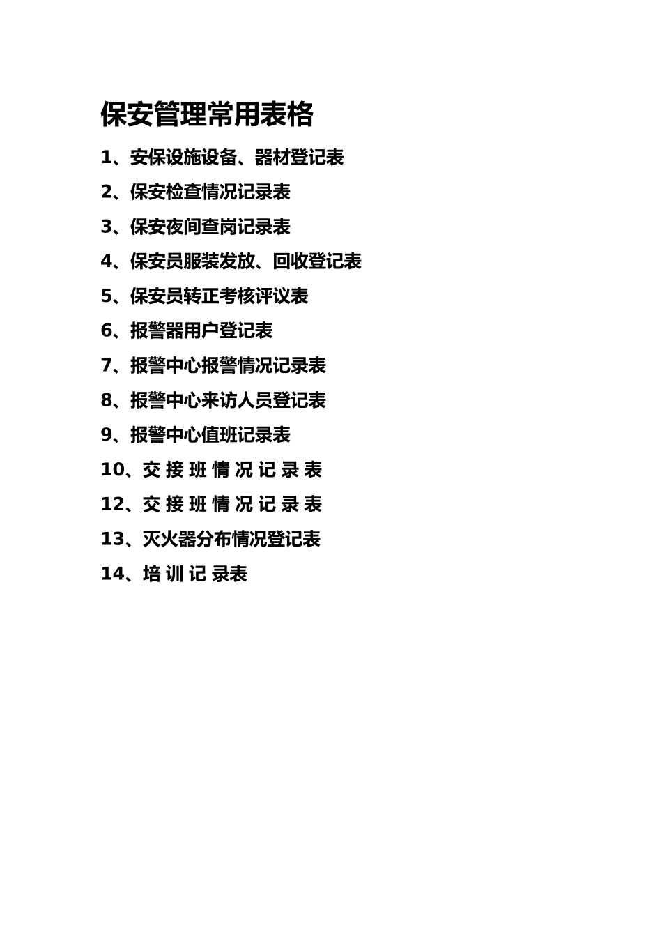 公司保安部常用表格模板_第1页