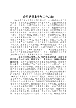公司党委上半年工作总结 