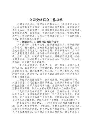 公司党组群众工作总结