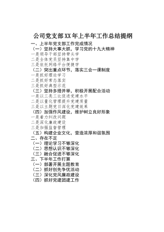 公司党支部XX年上半年工作总结提纲