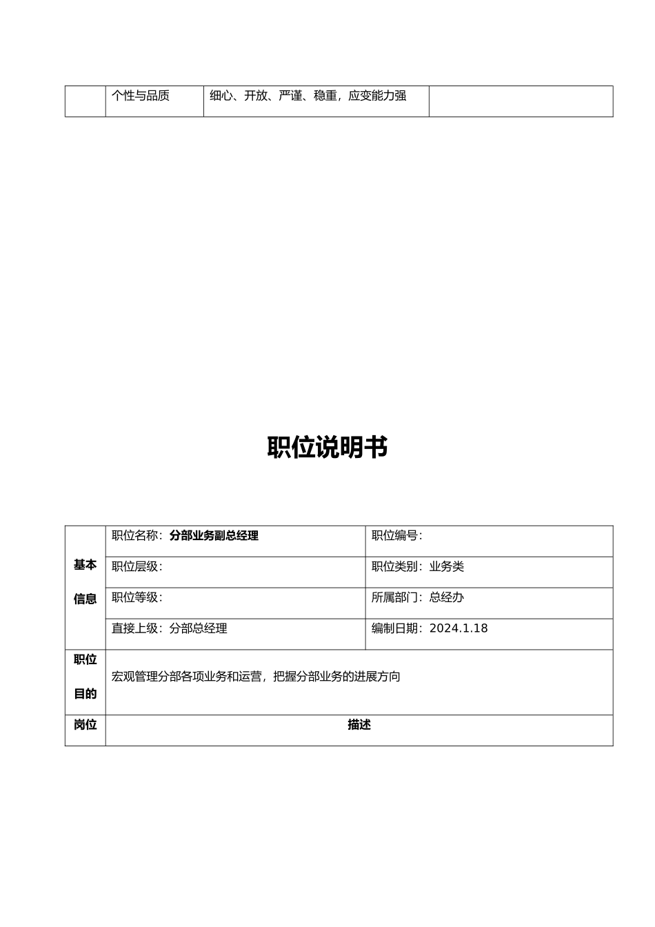 公司分部总办职位说明书_第3页