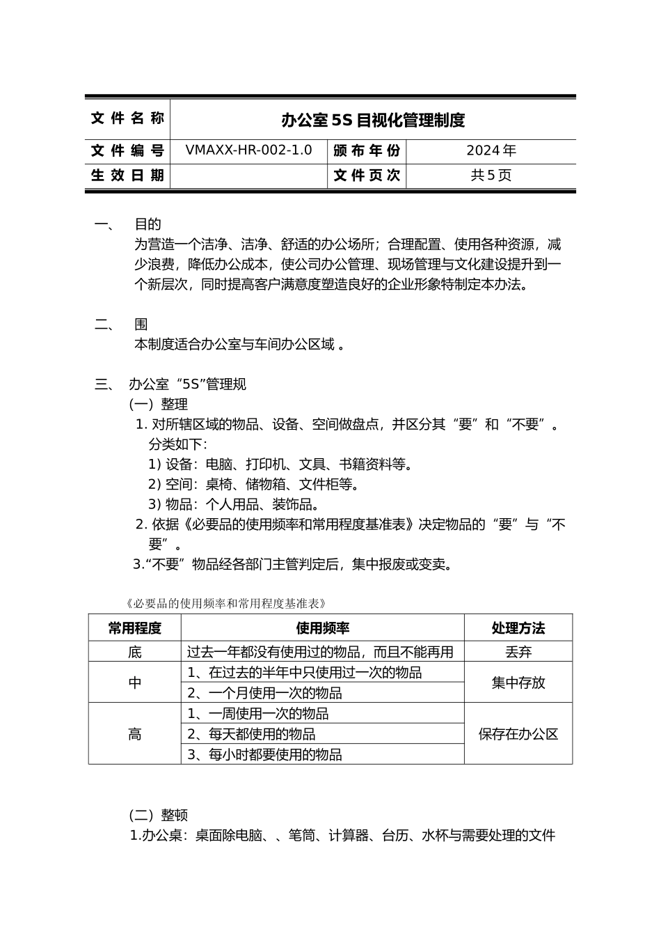 公司办公室5S目视化管理制度_第1页