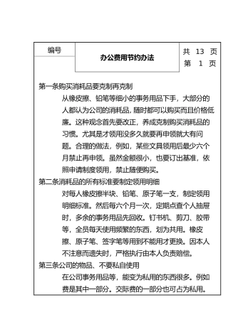 公司办公费用节省人事管理办法