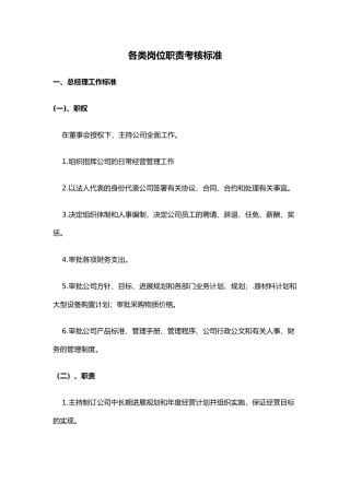 公司各类岗位职责考核标准