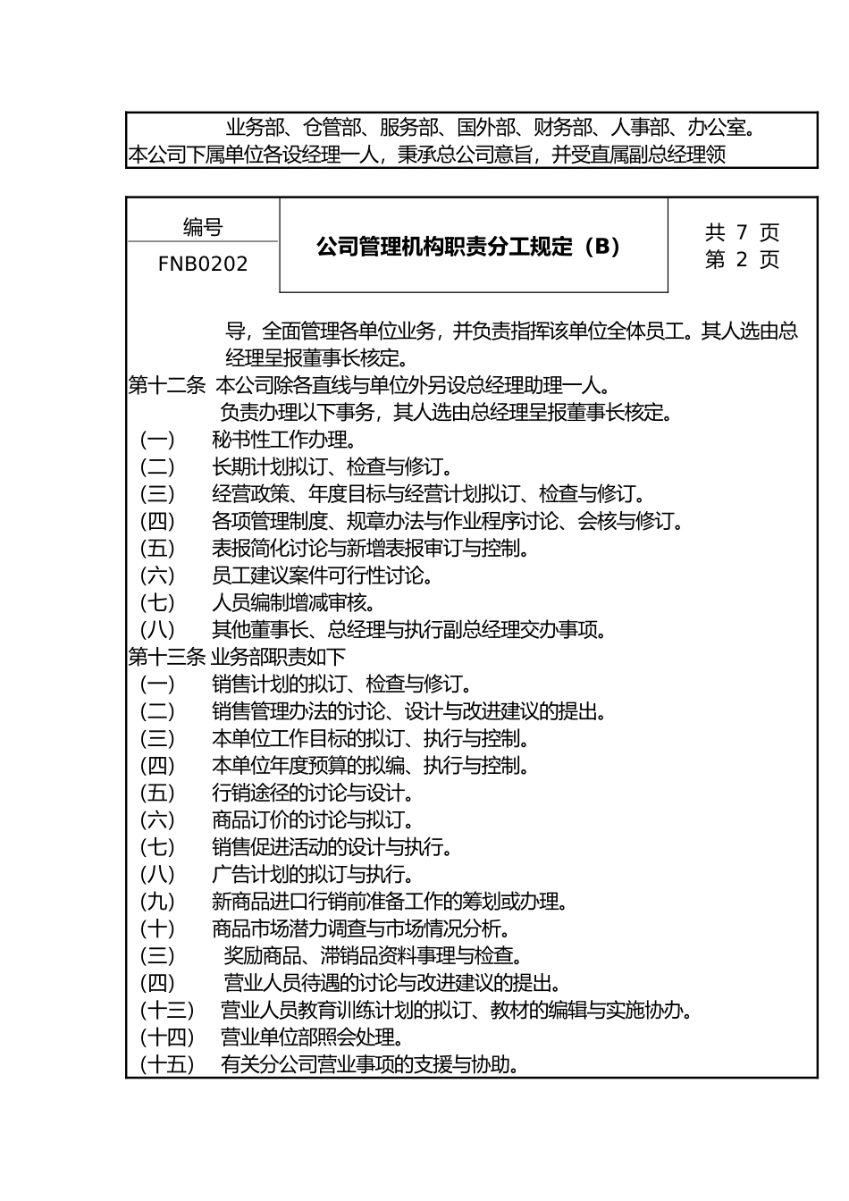 公司管理机构职责分工规定(B)_第2页