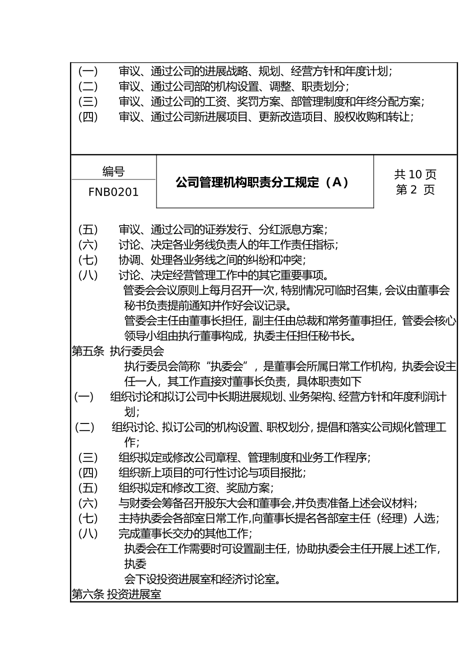 公司管理机构职责分工制度_第2页