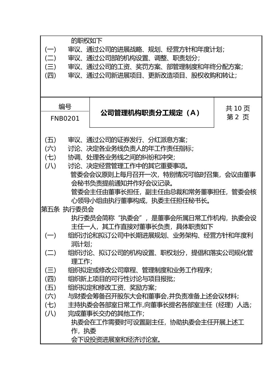 公司管理机构职责分工规定_第2页