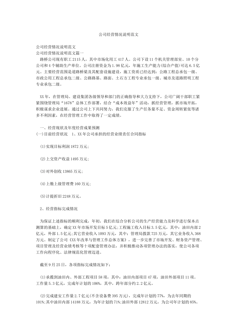 公司经营情况说明范文_第1页