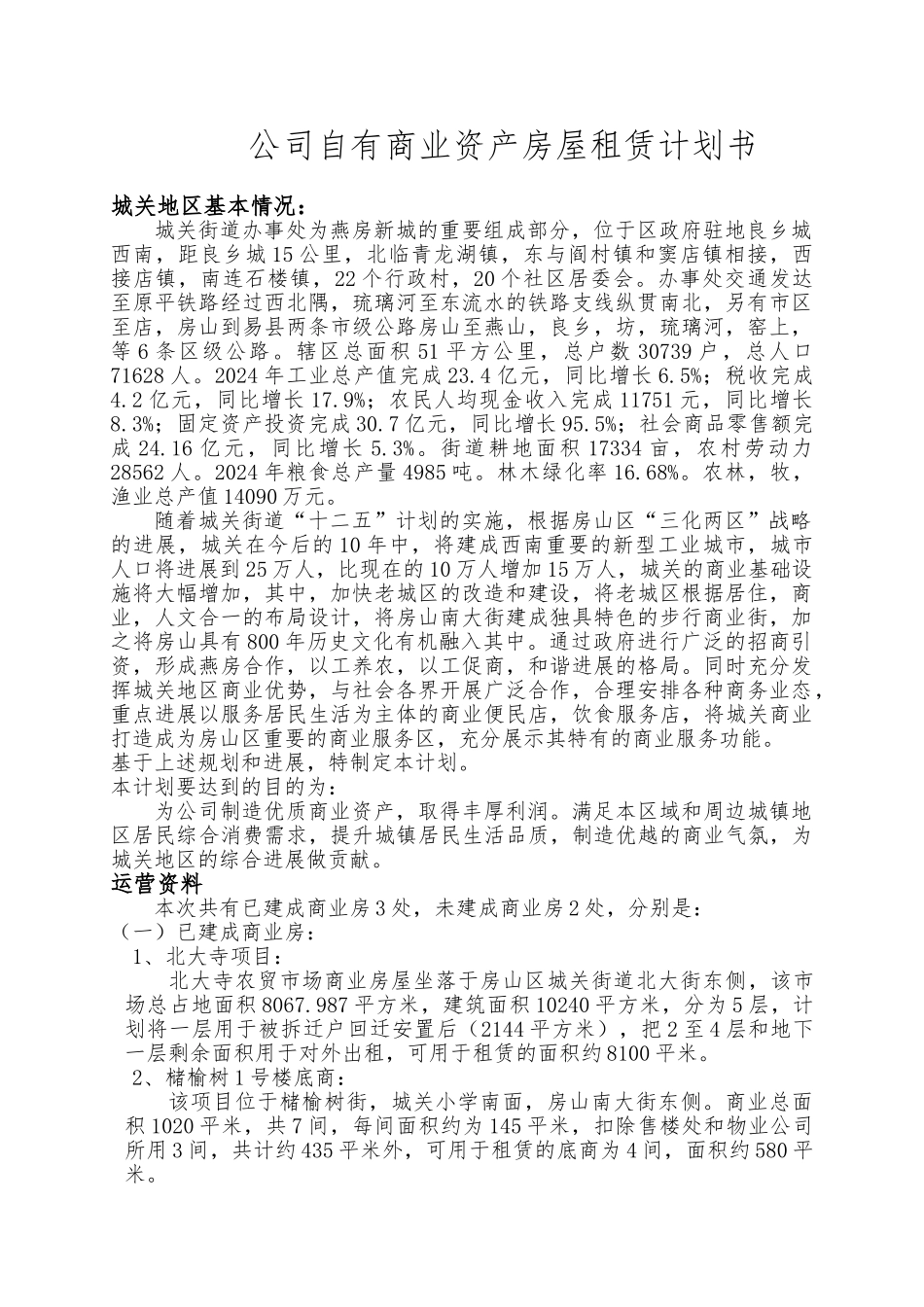 公司自有商业资产房屋租赁实施计划书模板_第1页