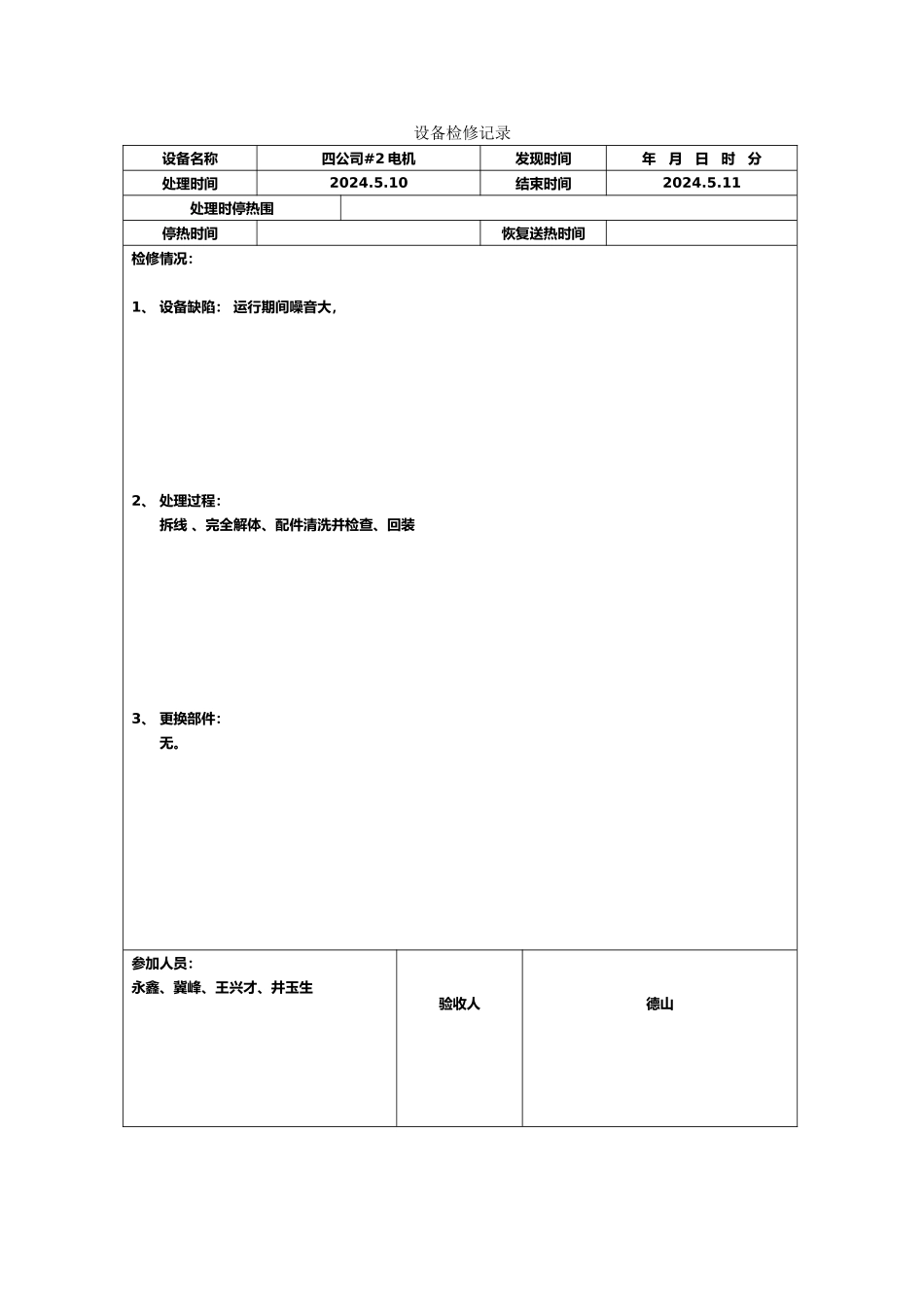 公司设备检修记录表_第1页