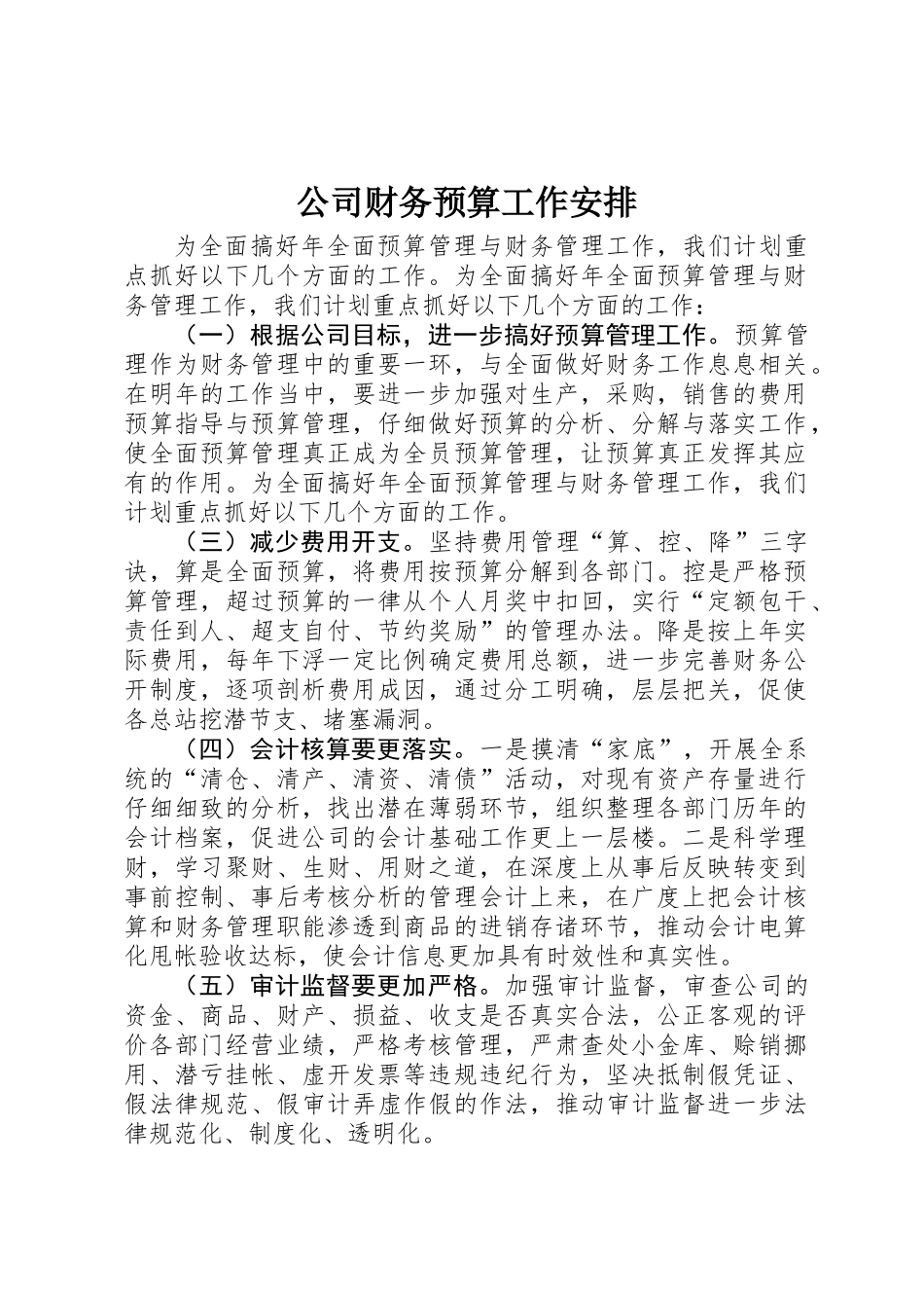 公司财务预算工作安排_第1页