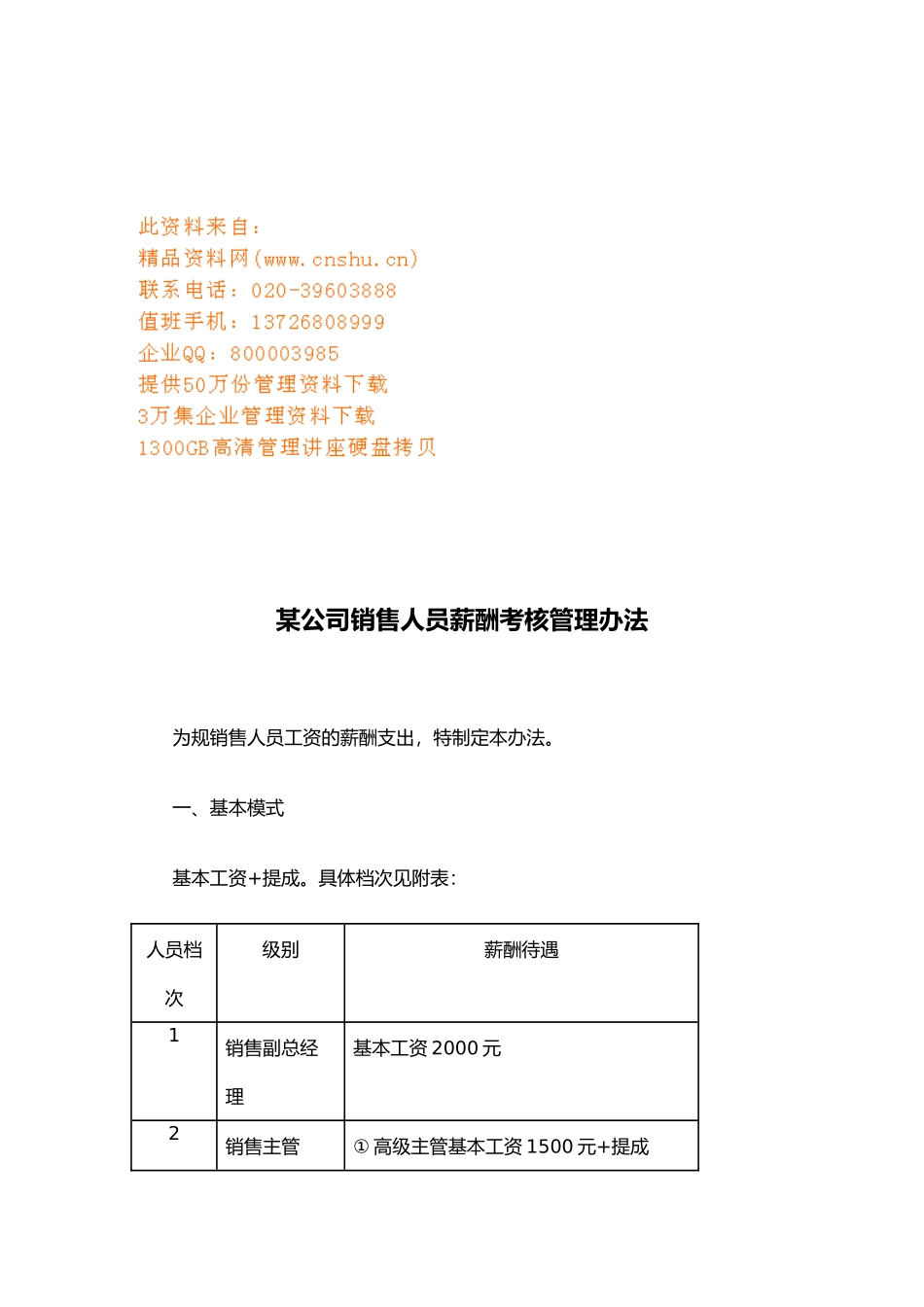 公司销售人员薪酬考核管理细则_第1页