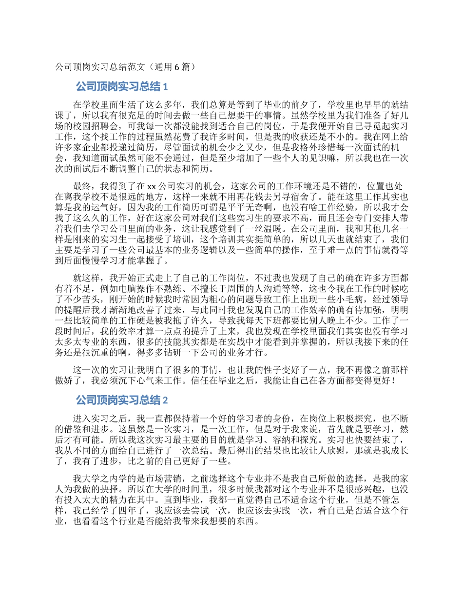 公司顶岗实习总结范文_第1页