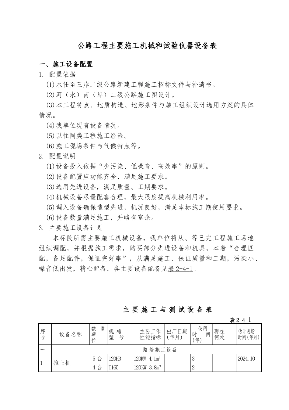 公路工程主要施工机械和试验仪器设备表_第1页