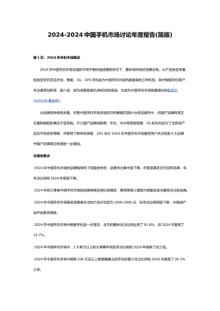 -XXXX中国手机市场研究年度报告