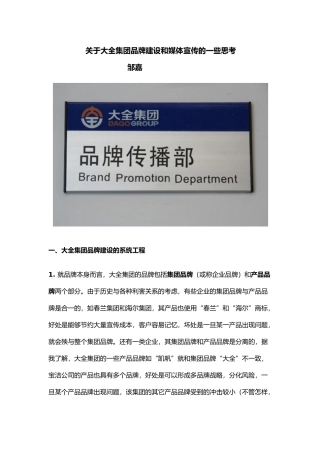 关于大全集团品牌建设和媒体宣传的一些思考