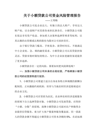 关于小额贷款公司资金风险管理报告