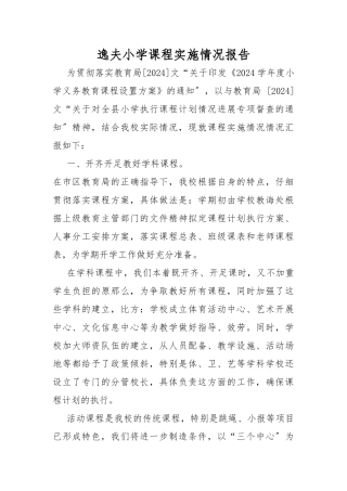 关于小学课程计划执行情况自查报告