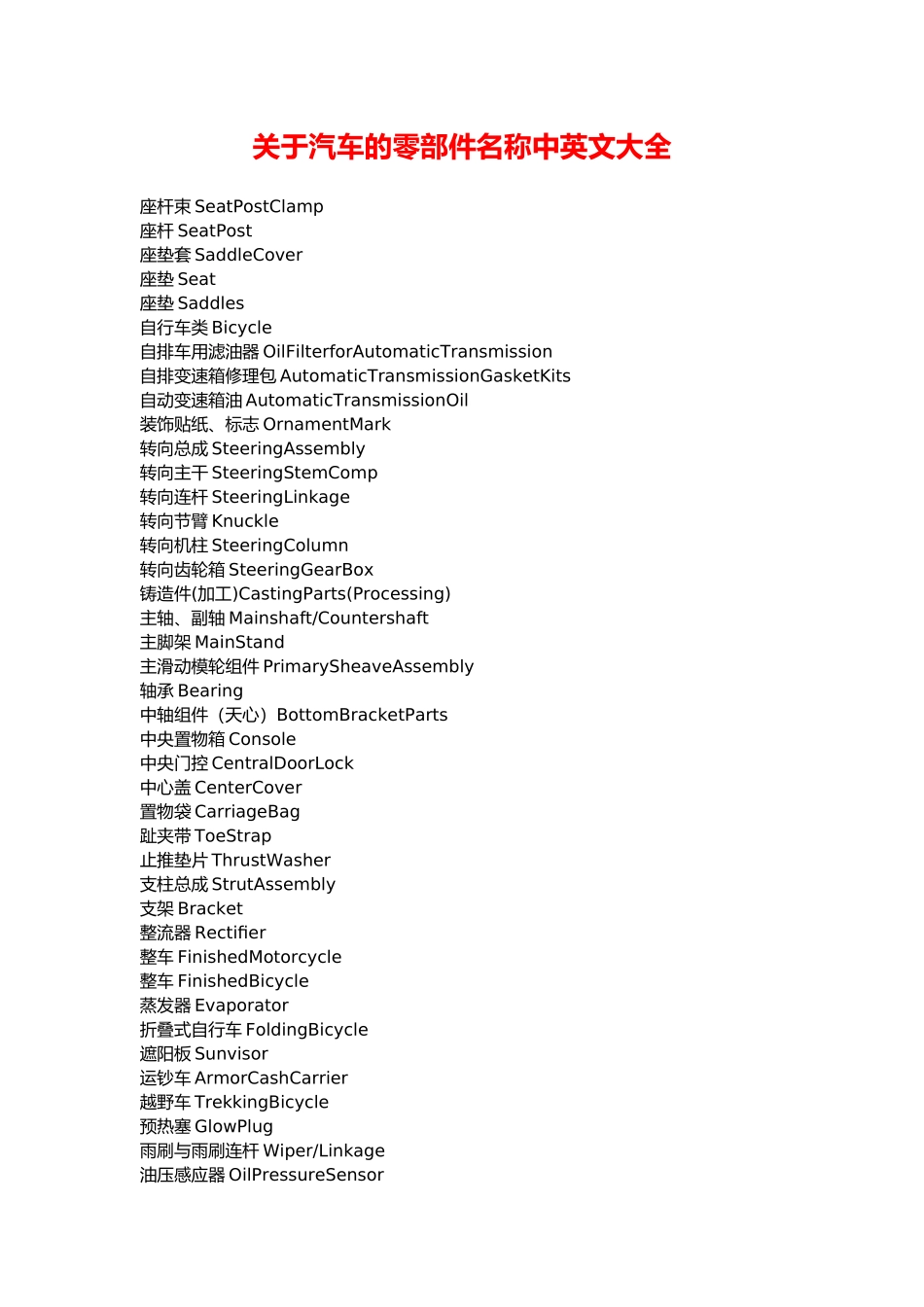 关于汽车的零部件名称中英文大全_第1页