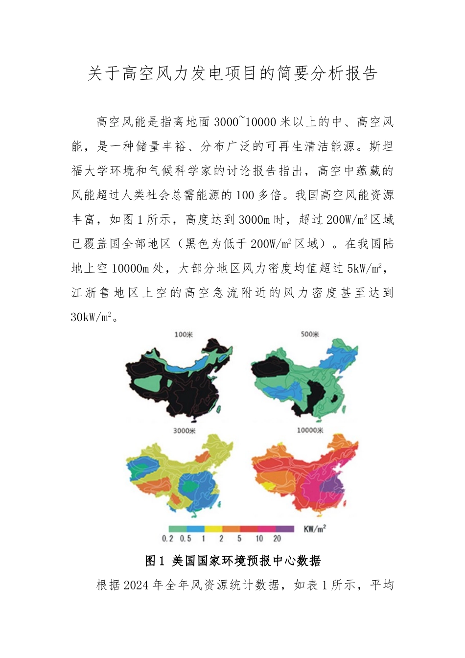 关于高空风力发电项目的简要分析报告文案_第1页