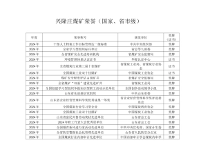 兴隆庄煤矿荣誉(国家