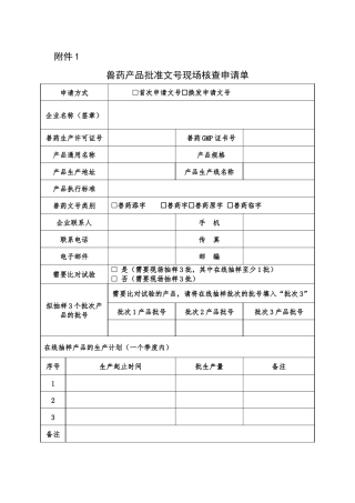 兽药产品现场审核表