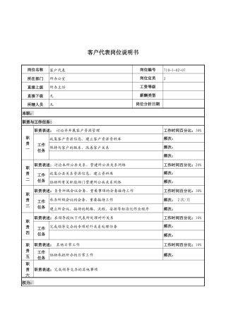 军工行业-办公室-客户代表岗位说明书