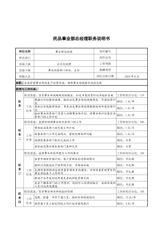 军工行业-民品事业部-总经理岗位说明书