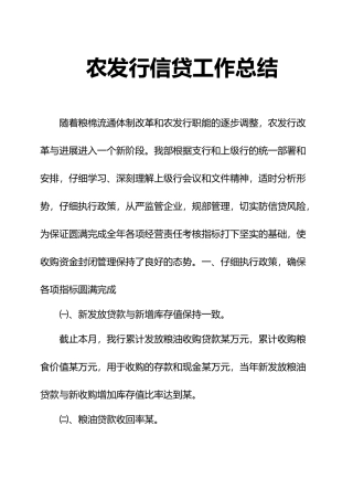 农发行信贷工作计划总结总结