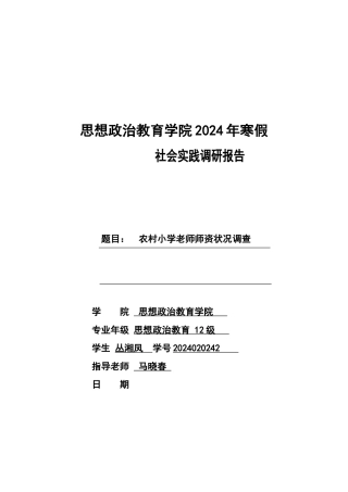 农村小学教师师资状况调研