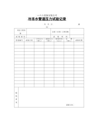 冷冻水管道压力试验记录